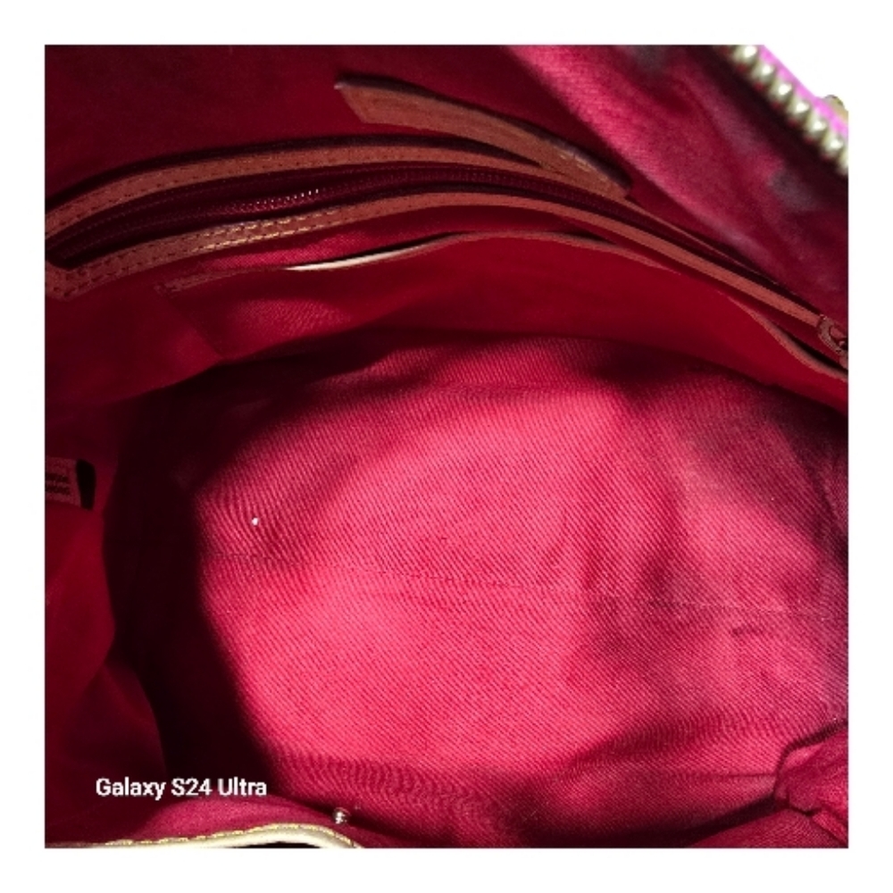 Dooney And Bourke Pink And White Chevron Satchel With Leather Trim - Picture 6 of 16